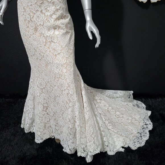 NWT~$1450~ELLA ROSA~10/12~IVORY NUDE FLORAL LACE FIT & FLARE WEDDING DRESS GOWN - Picture 4 of 16